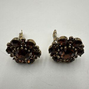 Vintage Hollycraft Earrings Gold Tone Pastel Rhinestone